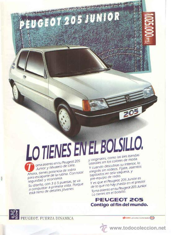 Coches y Motocicletas: PEUGEOT 205 JUNIOR: anuncio publicitario de 1989