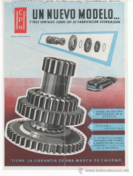 Autos und Motorr&auml;der: Cartel, tama&ntilde;o A-4, con publicidad recambios de coches. Marca CPM. Muy antiguo