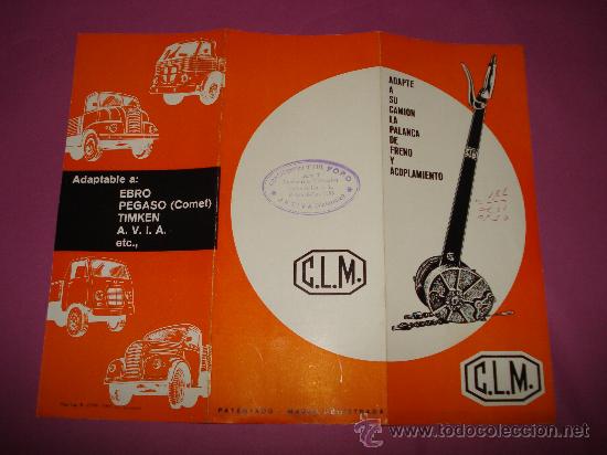 Coches y motocicletas: Antiguo Folleto Triptico de Palanca de Freno y Acoplamiento para Pegaso, Ebro de C.L.M. del a&ntilde;o 1964