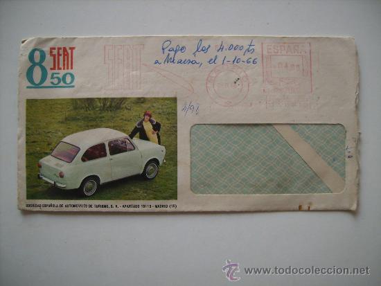 Voitures et Motocyclettes: SOBRE CON FRANQUEO CONCERTADO-SEAT 850-REVERSO,SEAT 600,1500 Y 850-COCHES-AUTOMOVILES.