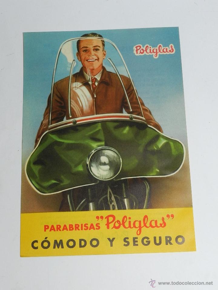 Carros e motociclos: ANTIGUO CARTELITO CON PUBLICIDAD DE PARABRISAS POLIGLAS, EN LA PARTE TRASER CARACTERISTICAS, MIDE 21