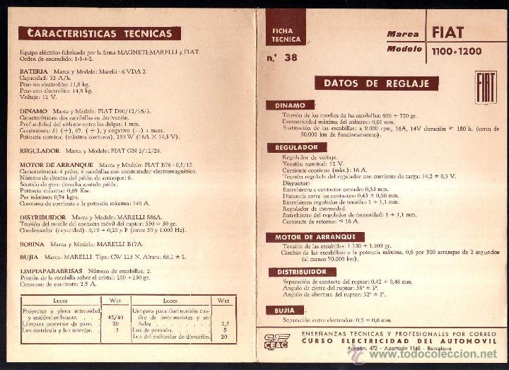 Coches y Motocicletas: Ficha T&eacute;cnica. Marca Fiat 1100-1200. Instalaci&oacute;n el&eacute;ctrica.