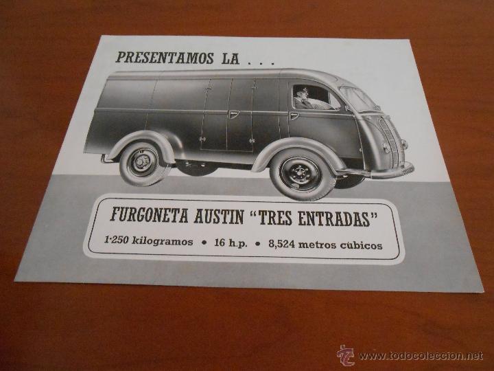 Cars and Motorcycles: CATALOGO DIPTICO FURGONETA AUSTIN TRES ENTRADAS - A&Ntilde;OS 50