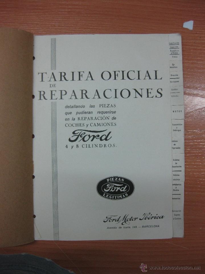 Automobili e Motociclette: TARIFA OFICIAL DE REPARACIONES FORD 4 Y 8 CILINDROS. 1935.