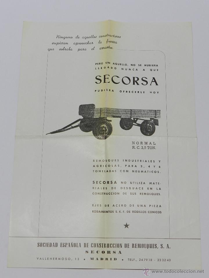 Carros e motociclos: HOJA DE PUBLICIDAD DE REMOLQUES INDUSTRIALESSECORSA, MADRID, MIDE 29,5 X 21 CMS.