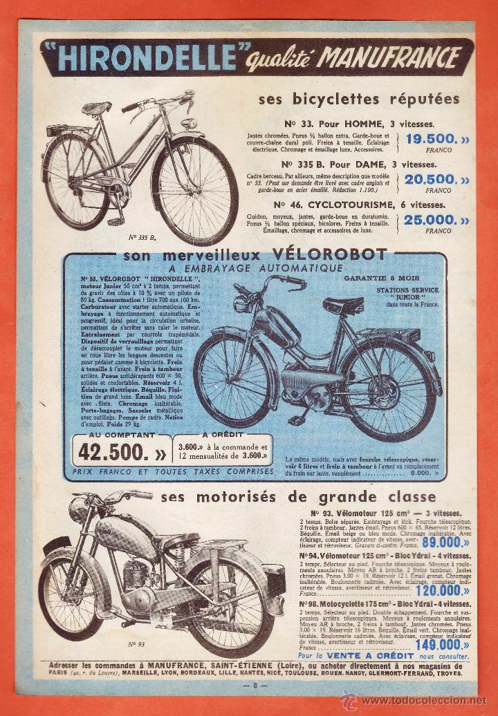 Autos und Motorr&auml;der: hoja suelta publicitaria - ciclomoteres y bicicletas hirondelle - francia - a&ntilde;os 50 / 60