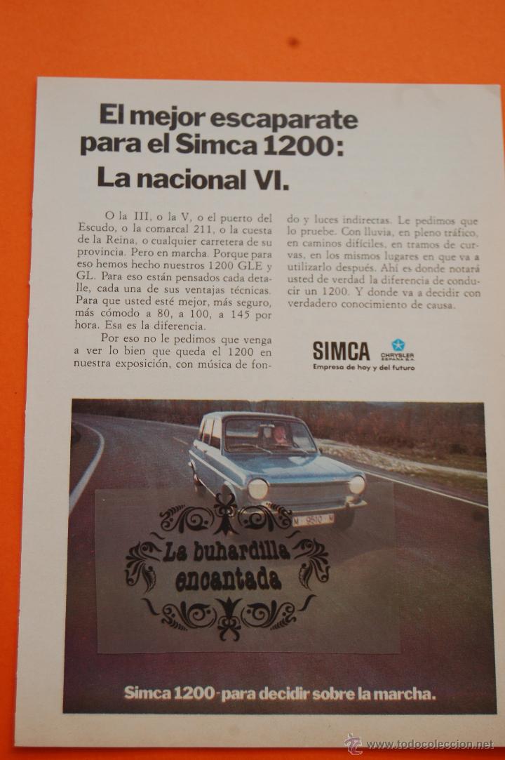 Coches y Motocicletas: PUBLICIDAD 1973 - COLECCION COCHES - CHRYSLER ESPA&Ntilde;A - SIMCA 1200 GLE