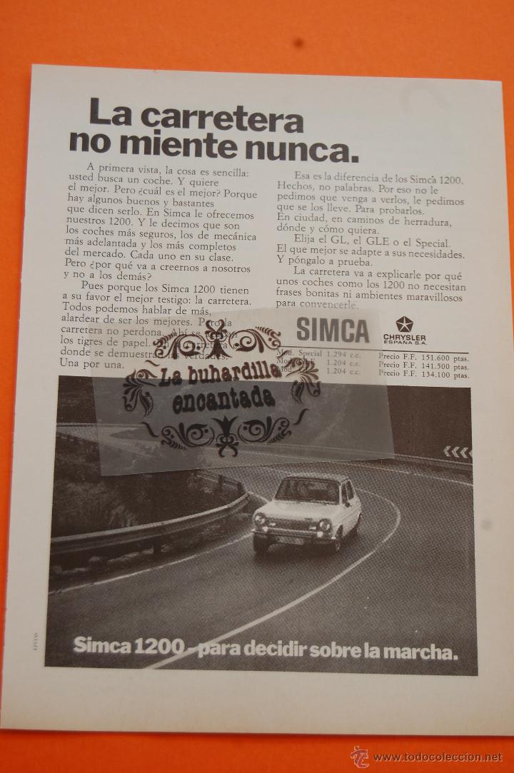 Coches y Motocicletas: PUBLICIDAD 1974 - COLECCION COCHES - CHRYSLER ESPA&Ntilde;A -  SIMCA GL, GLE, SPECIAL