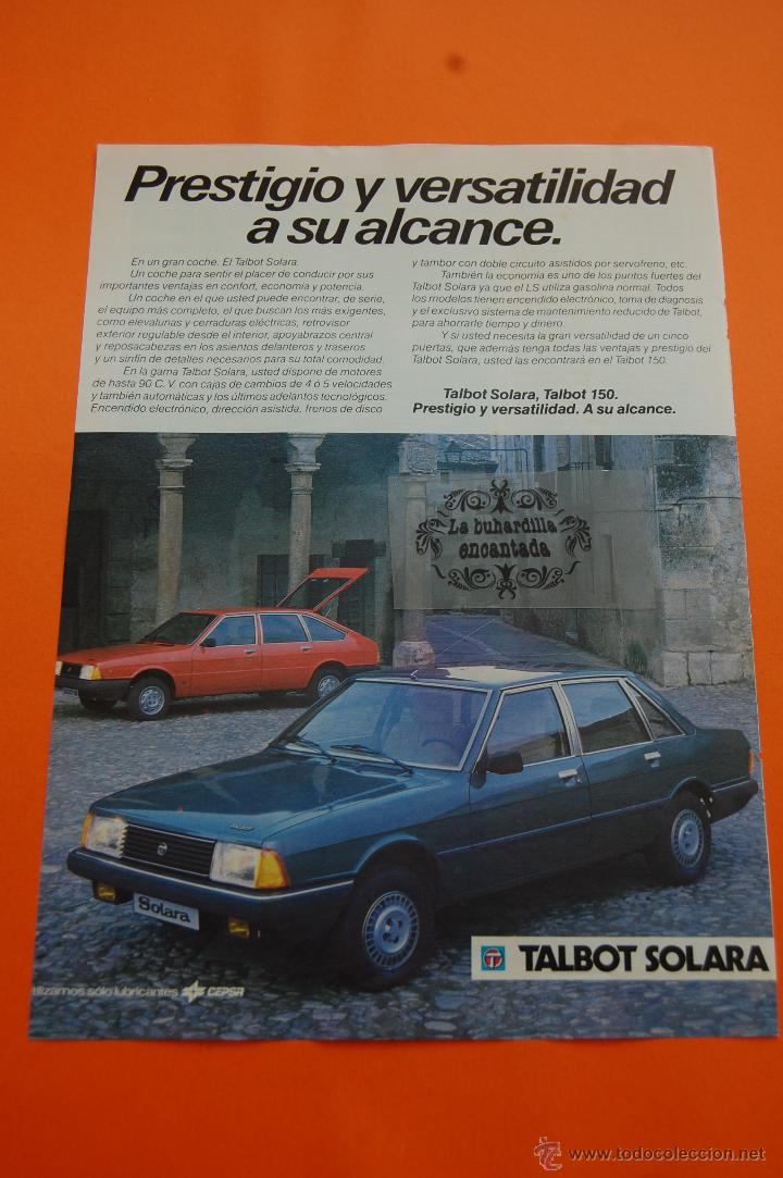 Coches y motocicletas: PUBLICIDAD 1982 - COLECCION COCHES - TALBOT - SOLARA Y 150