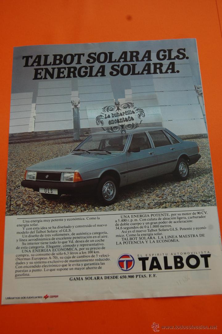 Coches y motocicletas: PUBLICIDAD 1986 - COLECCION COCHES - TALBOT - SOLARA GLS