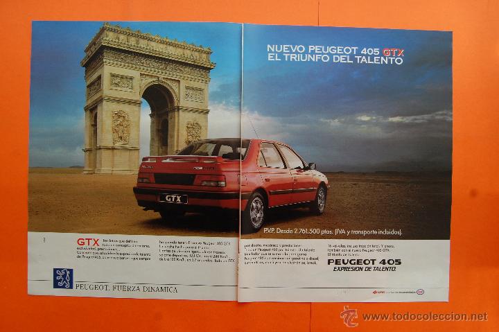 Coches y Motocicletas: PUBLICIDAD 1990 - COLECCION COCHES - PEUGEOT - 405 GTX DOBLE PAGINA