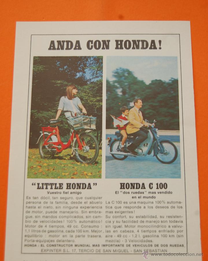 Coches y motocicletas: PUBLICIDAD 1967 - COLECCION COCHES - MOTOS - HONDA - LITTLE Y C 100