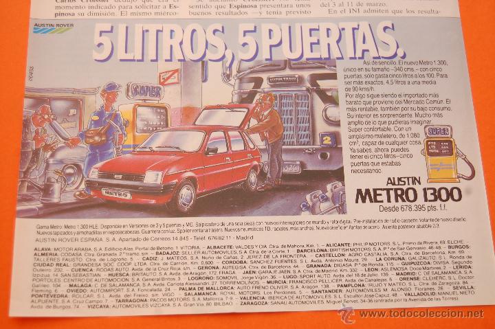 Coches y motocicletas: PUBLICIDAD 1985 - COLECCION COCHES - AUSTIN ROVER - AUSTIN METRO 1300