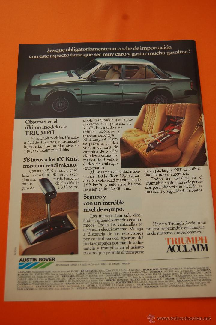 Coches y motocicletas: PUBLICIDAD 1983 - COLECCION COCHES - AUSTIN ROVER - TRIUMPH ACCLAIM DOBLE PAGINA