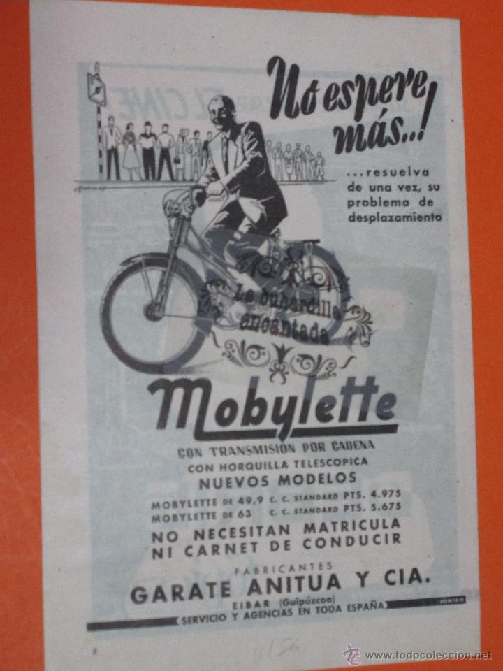 Automobili e Motociclette: PUBLICIDAD 1956 - COLECCION COCHES - MOTO MOBYLETTE GARATE ANITUA EIBAR FABRICA