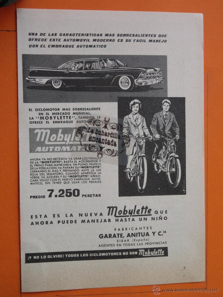 Automobili e Motociclette: PUBLICIDAD 1959 - COLECCION COCHES - MOTOS MOBYLETTE GARATE ANITUA Y CIA EIBAR
