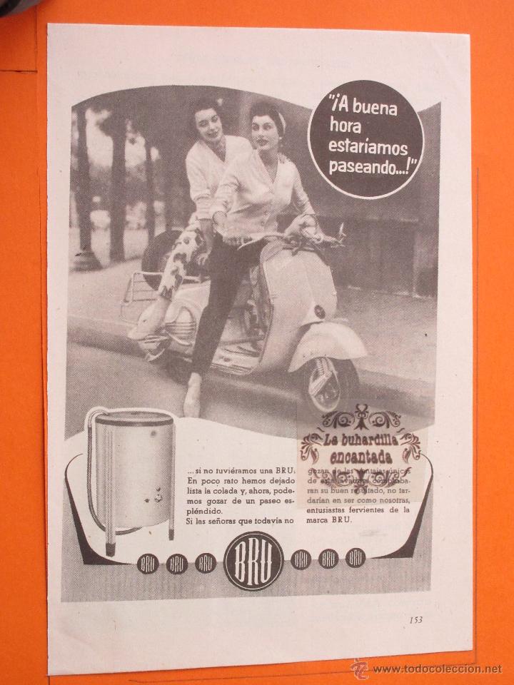 Coches y Motocicletas: PUBLICIDAD 1957 - COLECCION COCHES - MOTOS VESPA Y LAVADORAS BRU