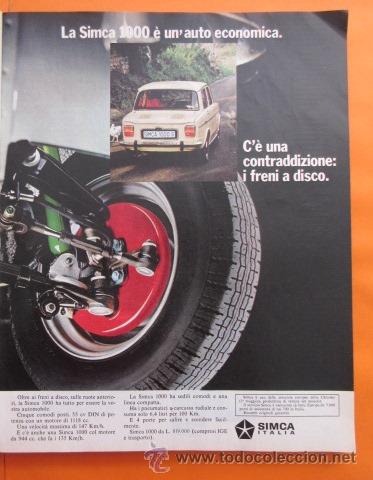 Cars and Motorcycles: PUBLICIDAD 1970 - COLECCION COCHES - SIMCA 1000 S