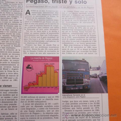 Coches y motocicletas: ARTICULO 1982 - PEGASO TRISTE Y SOLO - 1 PAG