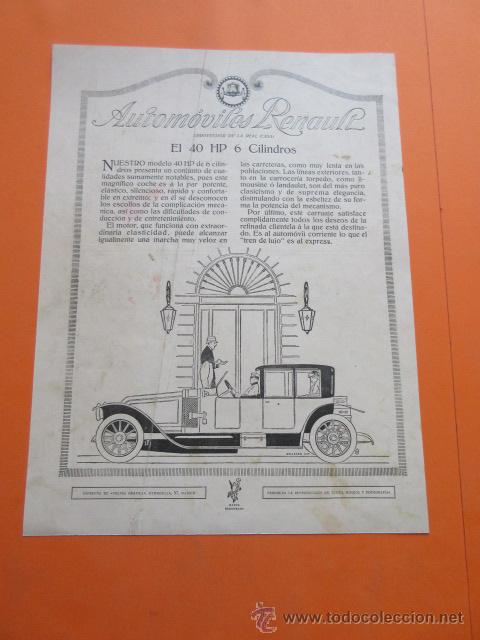 Coches y Motocicletas: PUBLICIDAD 1914 - COLECCION COCHES - RENAULT EL 40 HP 6 CILINDROS