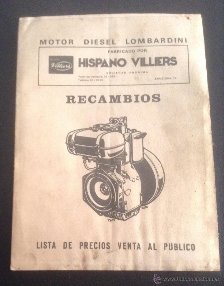 Coches y motocicletas: folleto catalogo original de recambios motor diesel lombardini hispano villiers lista de precios