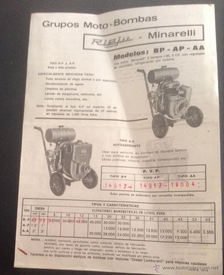 Coches y Motocicletas: folleto catalogo original de moto-bombas rieju minarelli