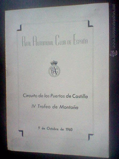 Carros e motociclos: REGLAMENTO PROGRAMA R.A.C  CIRCUITO PUERTOS CASTILLA 9 OCTUBRE 1960  *C23 RALLY