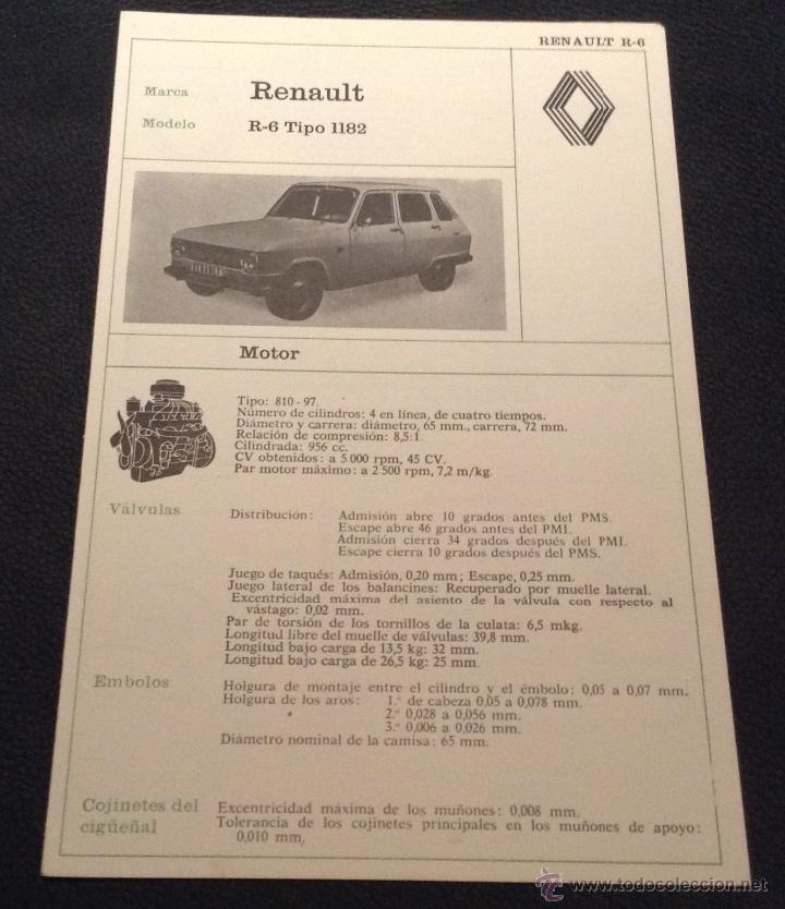 Carros e motociclos: ficha tecnica renault-fasa r-6 tipo 1182 cambio-direccion-carburacion-frenos-direcciones-motor