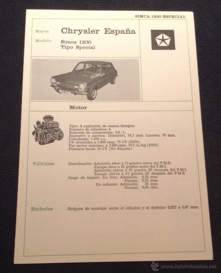 Coches y Motocicletas: ficha tecnica chrysler espa&ntilde;a simca 1200 tipo special cambio-direccion-carburacion-direcciones