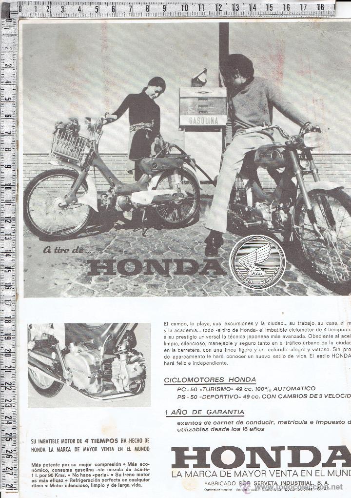 Autos und Motorr&auml;der: PUBLICIDAD HONDA CICLOMOTORES PC-50-SERVETA INDUSTRIAL.