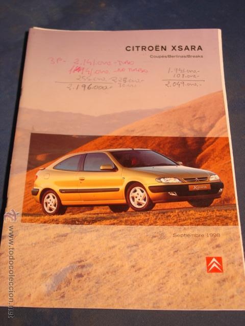 Coches y Motocicletas: Cat&aacute;logo Citro&euml;n Xsara con Caracter&iacute;sticas en Formato 30,5x24,5 con 41 p&aacute;g. Septiembre del 1998