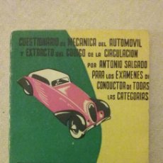 Coches y Motocicletas: CUESTIONARIO MECÁNICA DEL AUTOMÓVIL Y CODIGO DE LA CIRCULACIÓN - ANTONIO SALGADO - 1961