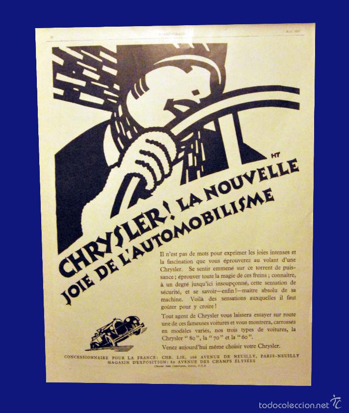 Coches y Motocicletas: CHRYSLER: LA NOUVELLE JOIE DE L&acute;AUTOMOB - GRABADO ORIGINAL DEL A&Ntilde;O 1928