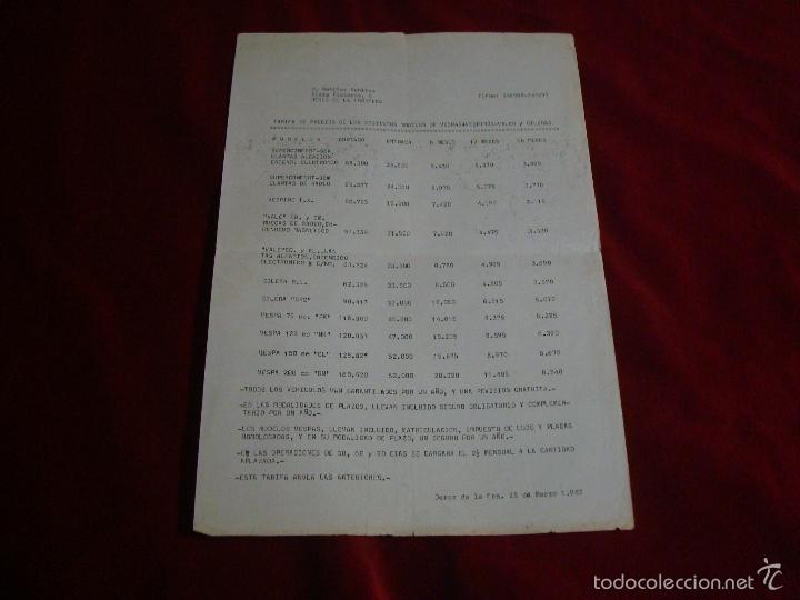 Coches y Motocicletas: tarifa de precios y forma de pago de los distintos modelos de vespa vespinos vales y gilera 1982