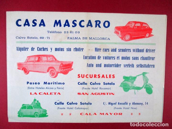 Coches y Motocicletas: CASA MASCARO , FOLLETO PUBLICITARIO , AUTOM&Oacute;VIL , VESPA , SEAT 600 , ALQUILER PALMA DE MALLORCA