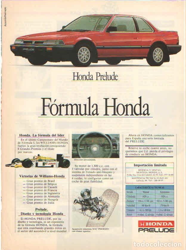 Coches y motocicletas: HONDA PRELUDE: anuncio publicidad 1987