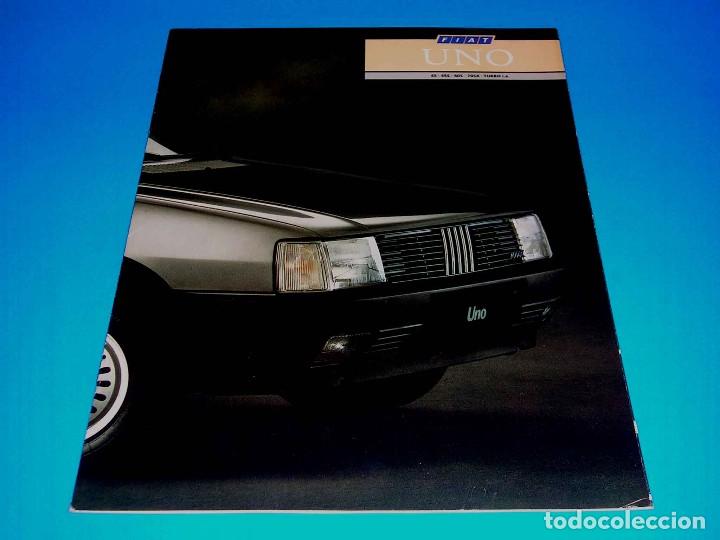 Coches y Motocicletas: Fiat Uno 45 45S 60S 70SX Turbo i.e. Cat&aacute;logo publicidad original, en ingl&eacute;s. 10 p&aacute;ginas.