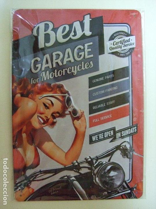 Coches y Motocicletas: PLACA MET&Aacute;LICA BEST GARAGE FOR MOTORCYCLES - TALLER MOTO CARTEL PUBLICIDAD MOTOCICLETA RETRO VINTAGE