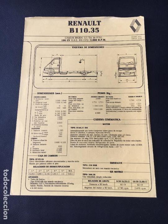 Carros e motociclos: Hoja de datos t&eacute;cnicos original renault b110.35 de 1991 camion rigido