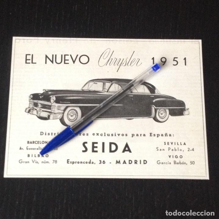Coches y Motocicletas: CHRYSLER 1951 DISTRIBUIDORES PARA ESPA&Ntilde;A SEIDA - RECORTE PRENSA REVISTA ANUNCIO PUBLICIDAD