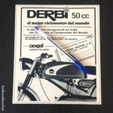 Coches y Motocicletas: DERBI 50 CC CICLOMOTOR SUPER 49 CAMPEONATO DEL MUNDO - RECORTE PRENSA REVISTA ANUNCIO PUBLICIDAD. Lote 105020095