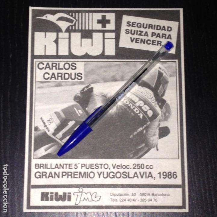 Coches y motocicletas: KIWI SEGURIDAD SUIZA CARLOS CARDUS HONDA MUNDIAL - RECORTE PRENSA REVISTA ANUNCIO PUBLICIDAD