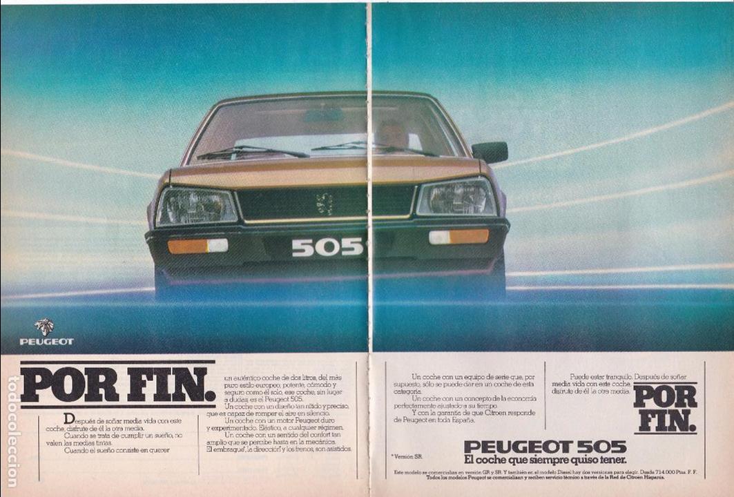 Automobili e Motociclette: PUBLICIDAD 1980. ANUNCIO COCHE PEUGEOT 505 - BRANDY ORO 501. CARLOS Y JAVIER DE TERRY (REVERSO)