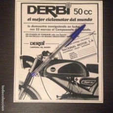 Coches y Motocicletas: DERBI 50 CAMPEONA DEL MUNDO CICLOMOTOR SUPER 49 MOTO - RECORTE PRENSA REVISTA ANUNCIO PUBLICIDAD. Lote 107455939