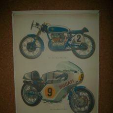 Coches y Motocicletas: CARTEL MOTOCICLETA DUCATI DE COMPETICION DE 125 CC Y 750 CC DE 1958 Y 1972