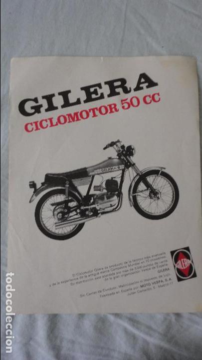Coches y Motocicletas: ANTIGUA HOJA PUBLICITARIA.GILERA CICLOMOTOR 50cc.MOTO VESPA 1974