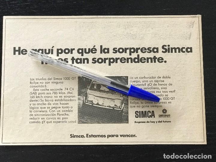 Coches y Motocicletas: SIMCA 1000 GT CHRYSLER ESPA&Ntilde;A BARREIROS - RECORTE PRENSA REVISTA ANUNCIO PUBLICIDAD