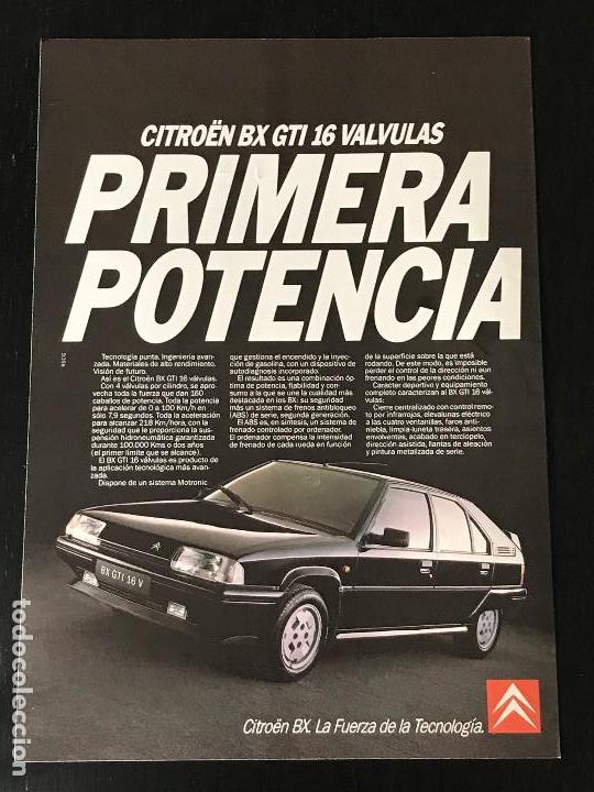 Autos und Motorr&auml;der: CITROEN BX GTI 16 VALVULAS - ANUNCIO RECORTE PUBLICIDAD DE REVISTA - NO CATALOGO MANUAL FOLLETO FOTO
