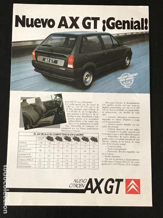 Coches y Motocicletas: CITROEN AX GT - ANUNCIO RECORTE PUBLICIDAD DE REVISTA - NO CATALOGO MANUAL FOLLETO FOTO POSTER