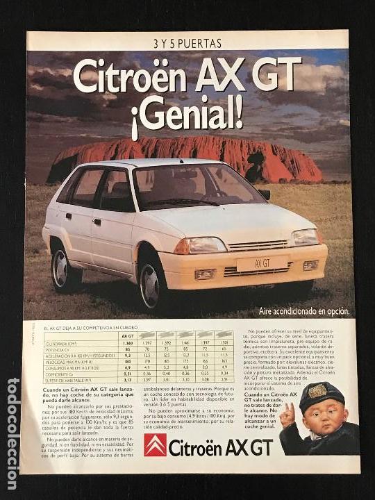 Coches y Motocicletas: CITROEN AX GT - ANUNCIO RECORTE PUBLICIDAD DE REVISTA - NO CATALOGO MANUAL FOLLETO FOTO POSTER